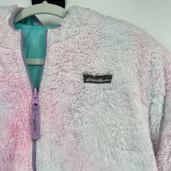 Eddie Bauer Coat Jacket Reversible Puffer Teddy Bear Girls size Large 14 16 Blue - Picture 11 of 16